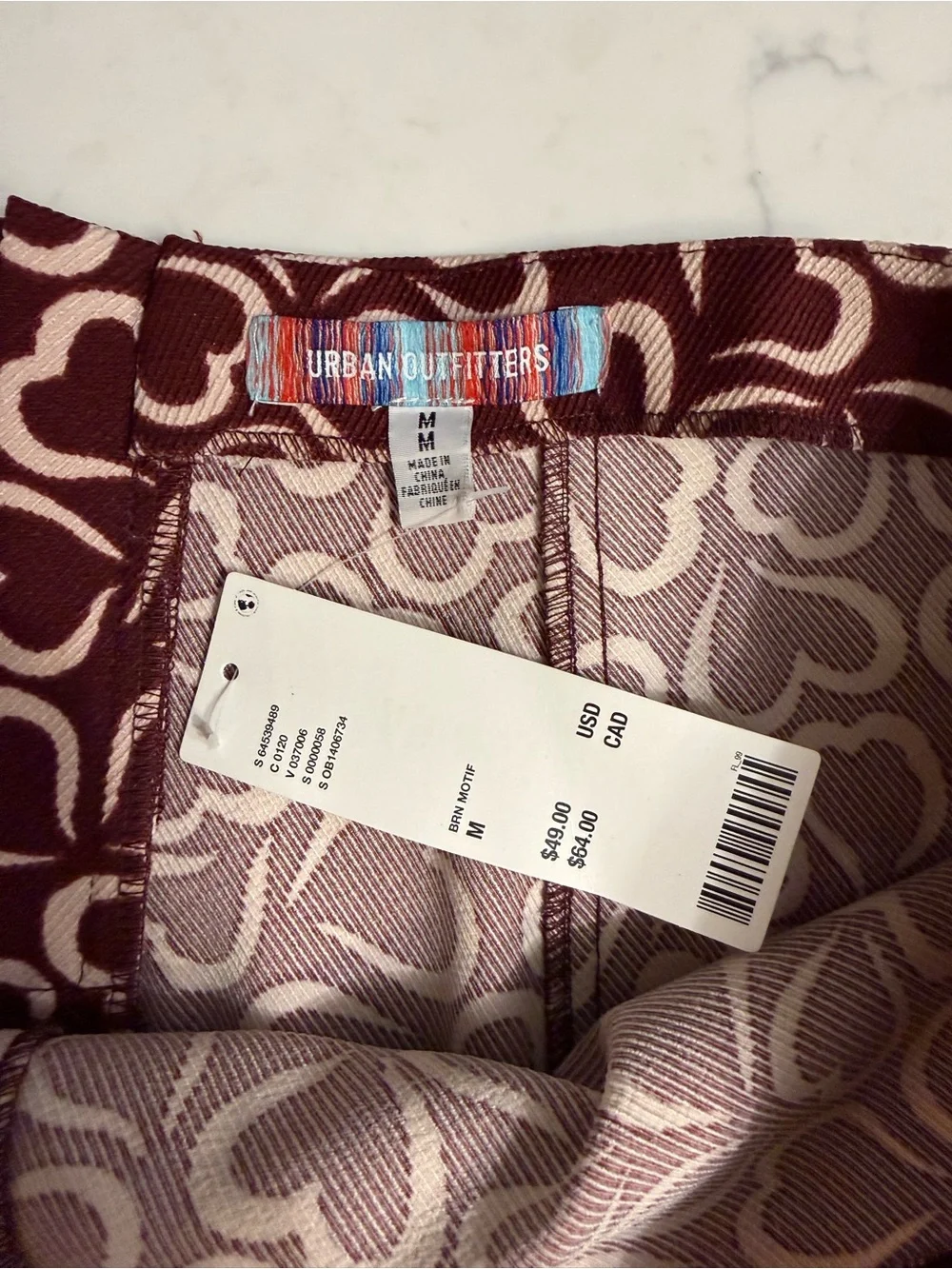 NWT Urban Outfitters Burgundy Heart Print Mini Skirt Medium